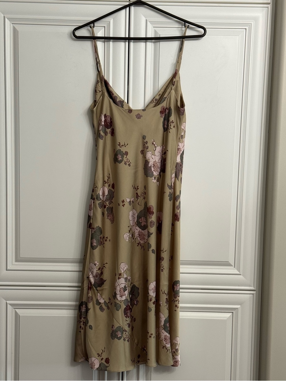 Wilfred Only Cowl Neck Slip Dress Olive Colour with Pink Blooms Size Medium - Picture 5 of 10